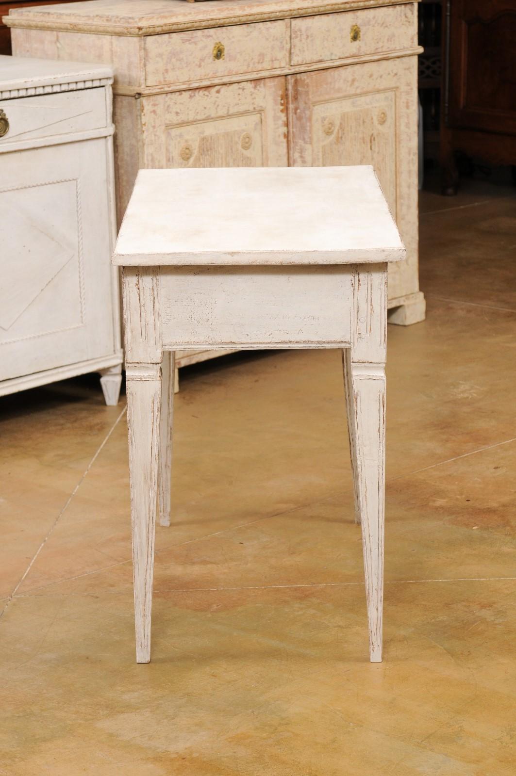 Swedish Gustavian Style Painted Side Table with Reeded Drawer and Tapered Legs 2