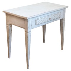 Swedish Gustavian Style Painted Side Table with Reeded Drawer and Tapered Legs