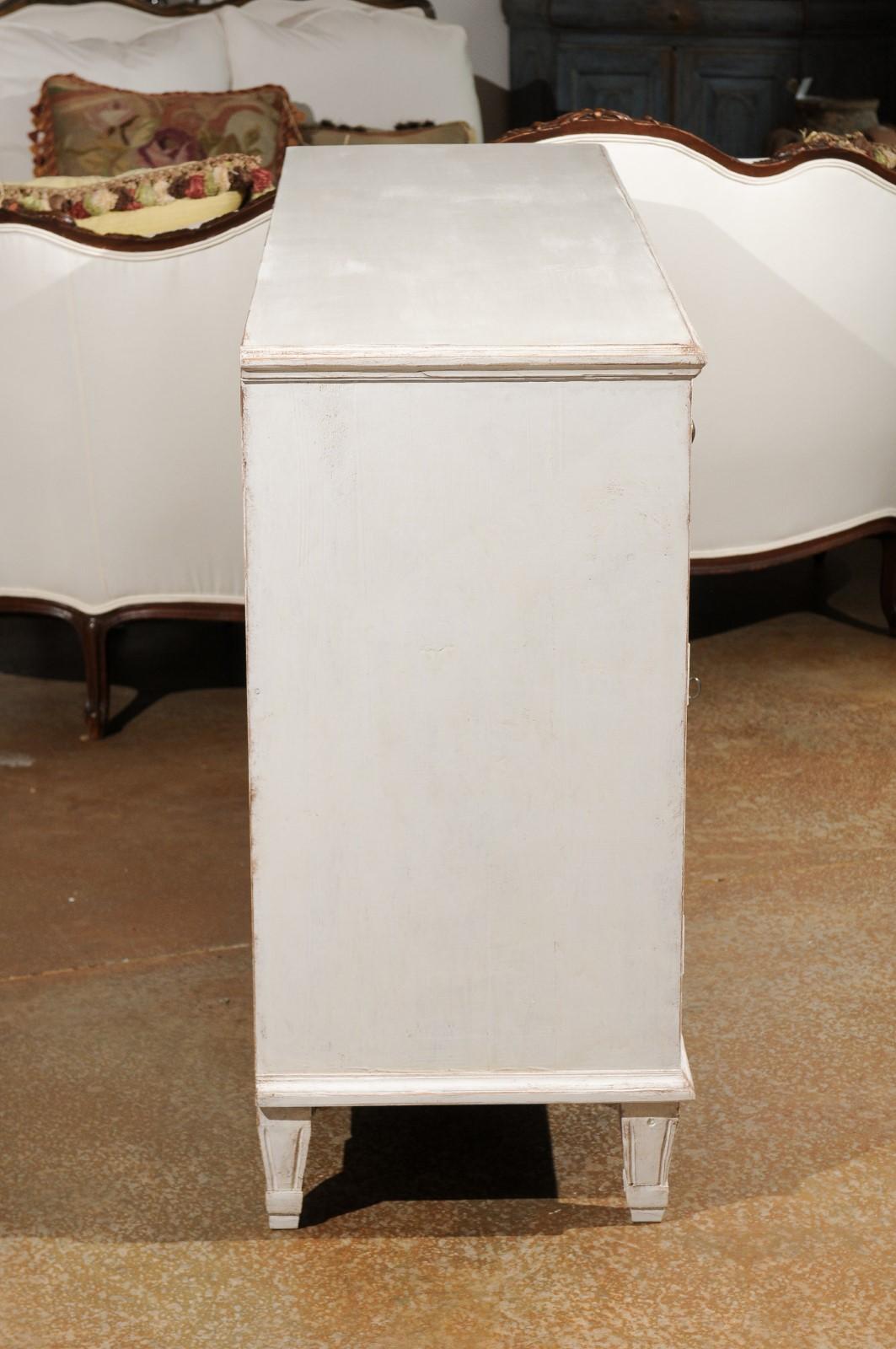 Swedish Gustavian Style Painted Sideboard with Reeded Motifs, Doors and Drawers 2