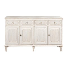 Swedish Gustavian Style Painted Sideboard with Reeded Motifs, Doors and Drawers
