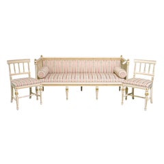 Swedish Gustavian Style Painted Sofa and Two Chairs, Neoclassical Upholstery Set