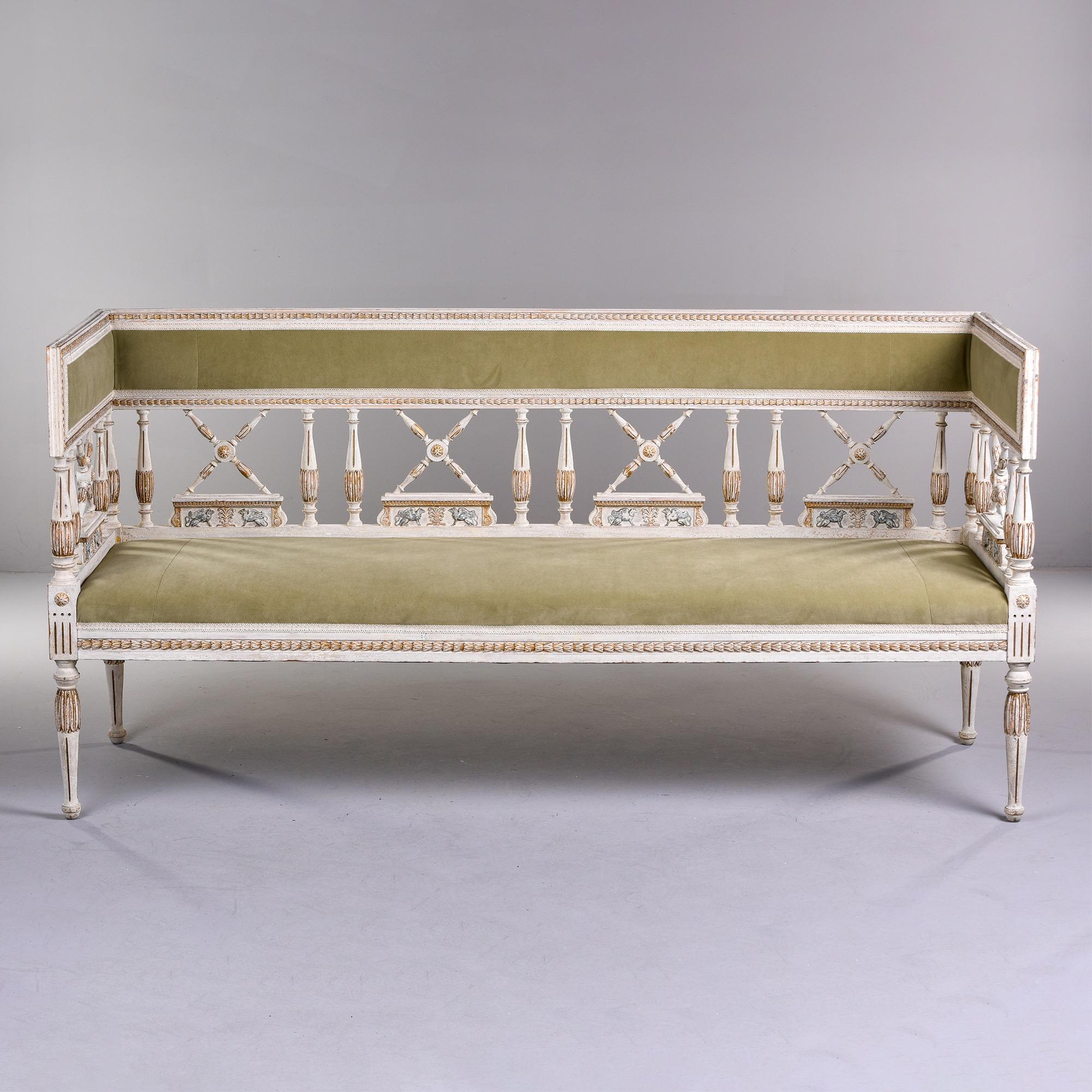 Hand-Carved Swedish Gustavian Style Painted Sofa with New Upholstery