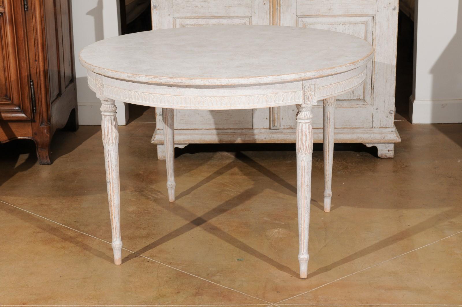 Swedish Gustavian Style Painted Table with Carved Waterleaves and Fluted Legs 5