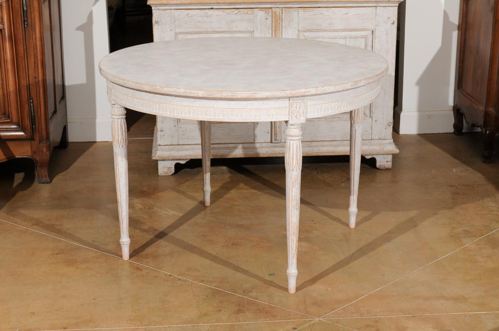 Swedish Gustavian Style Painted Table with Carved Waterleaves and Fluted Legs 6