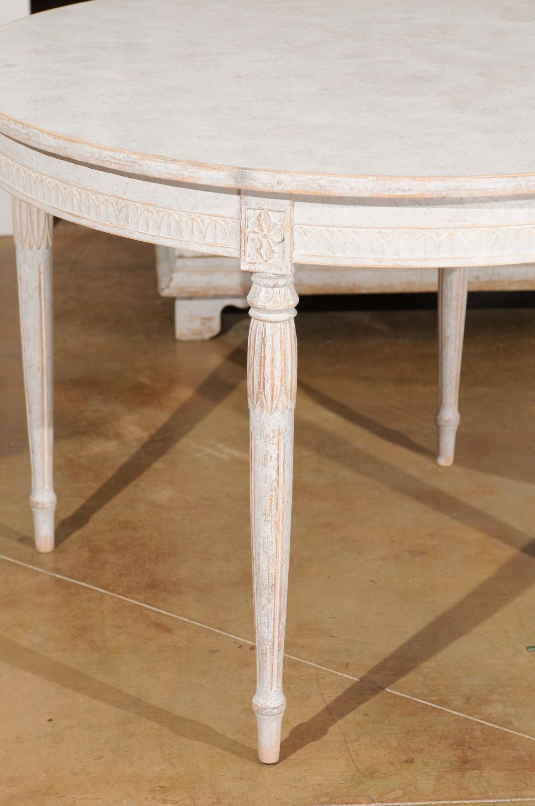 20th Century Swedish Gustavian Style Painted Table with Carved Waterleaves and Fluted Legs