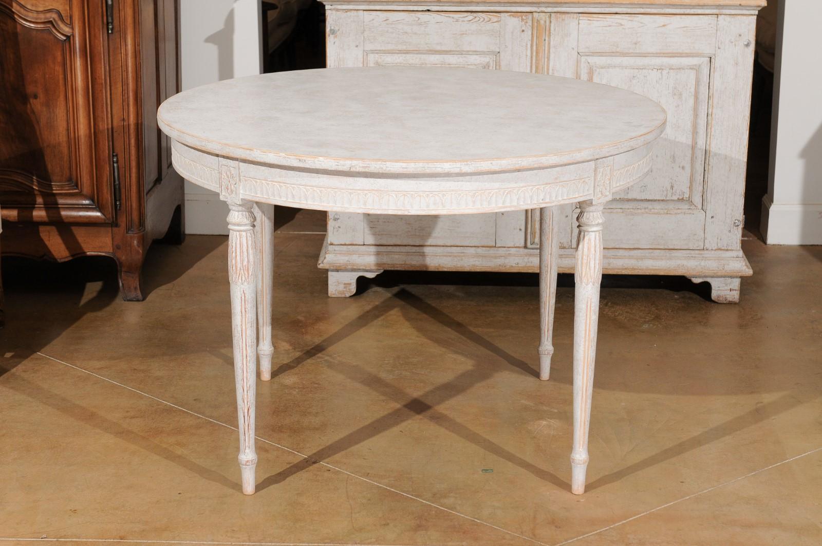 Swedish Gustavian Style Painted Table with Carved Waterleaves and Fluted Legs 3