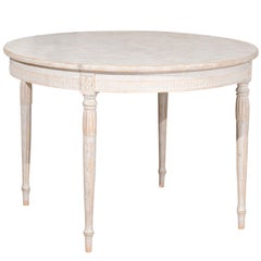Swedish Gustavian Style Painted Table with Carved Waterleaves and Fluted Legs
