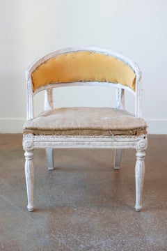 Swedish Gustavian Style Painted Tub Chair with Carved Campanula Friezes