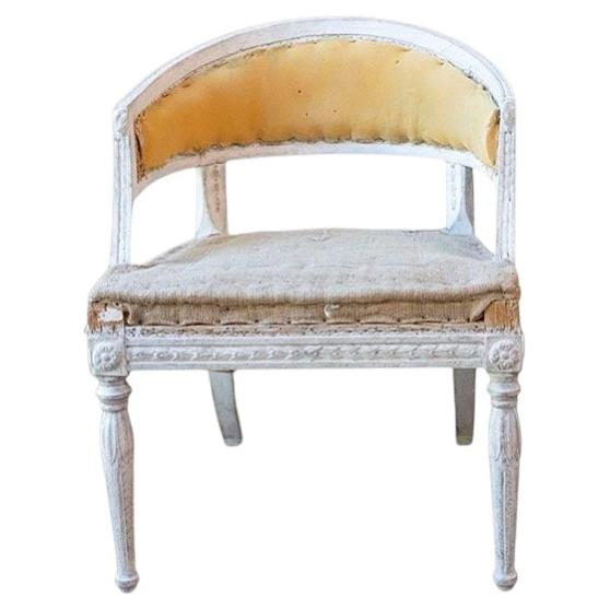 Swedish Gustavian Style Painted Tub Chair with Carved Campanula Friezes