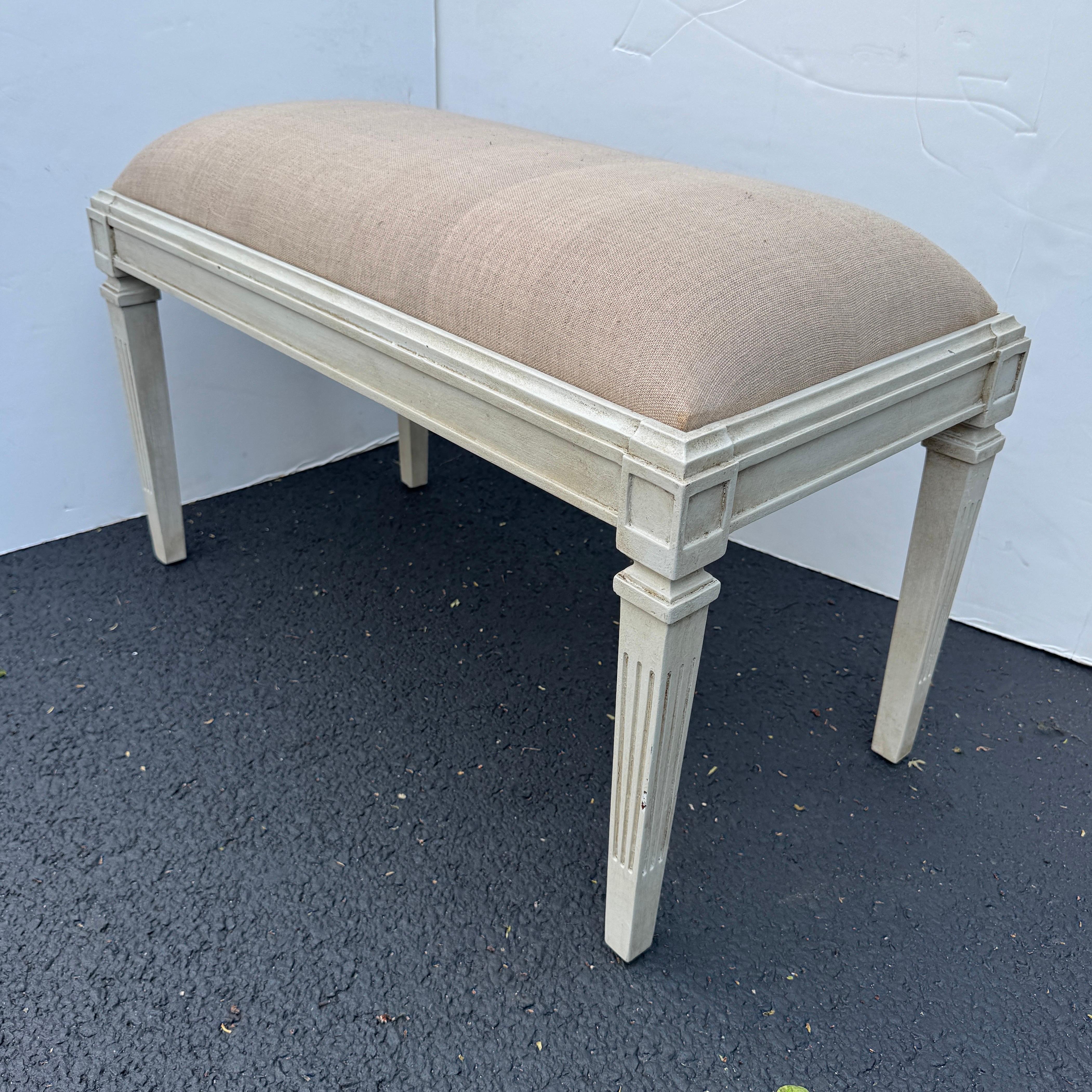 Swedish Gustavian Style Painted Upholstered Bench For Sale 3