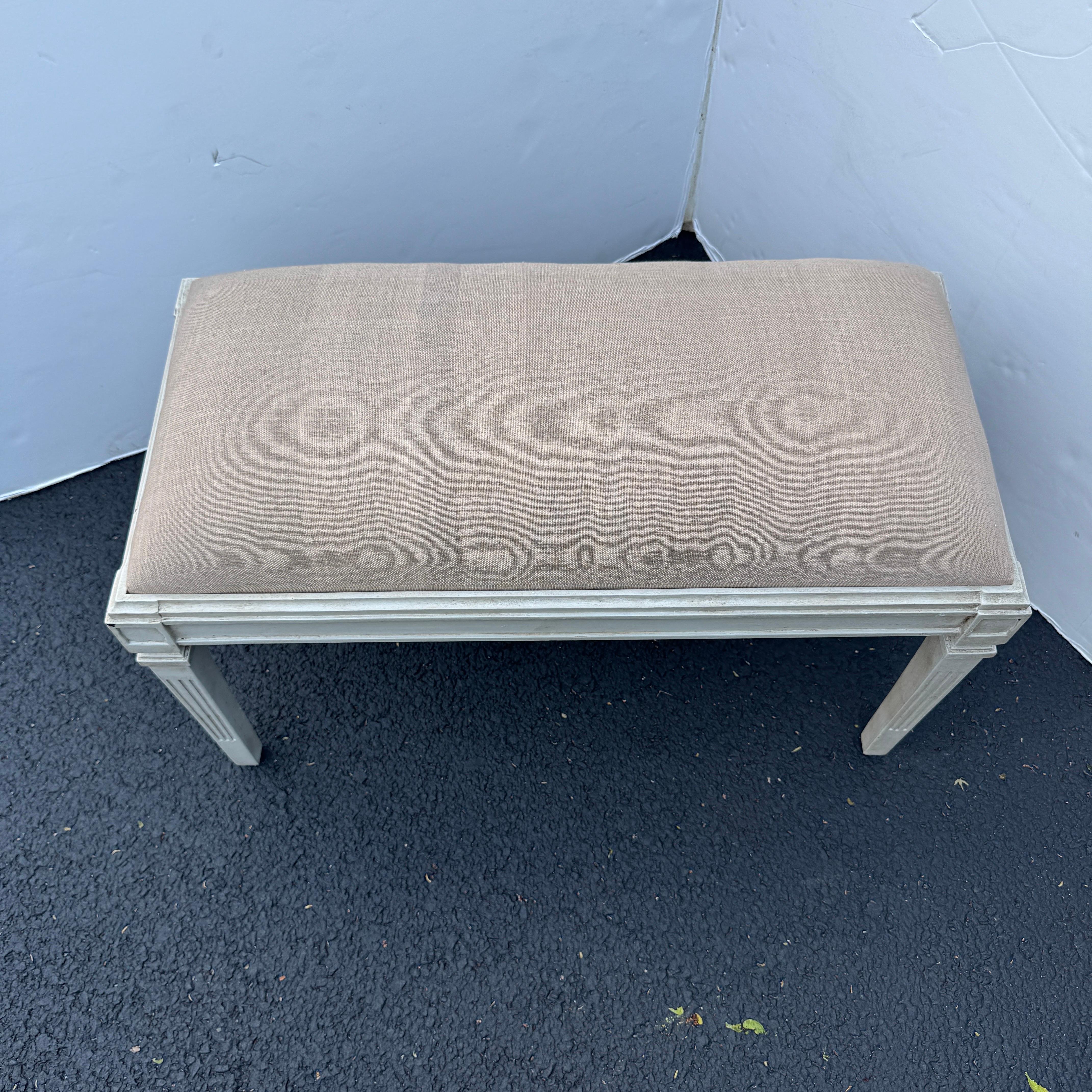 Swedish Gustavian Style Painted Upholstered Bench For Sale 5