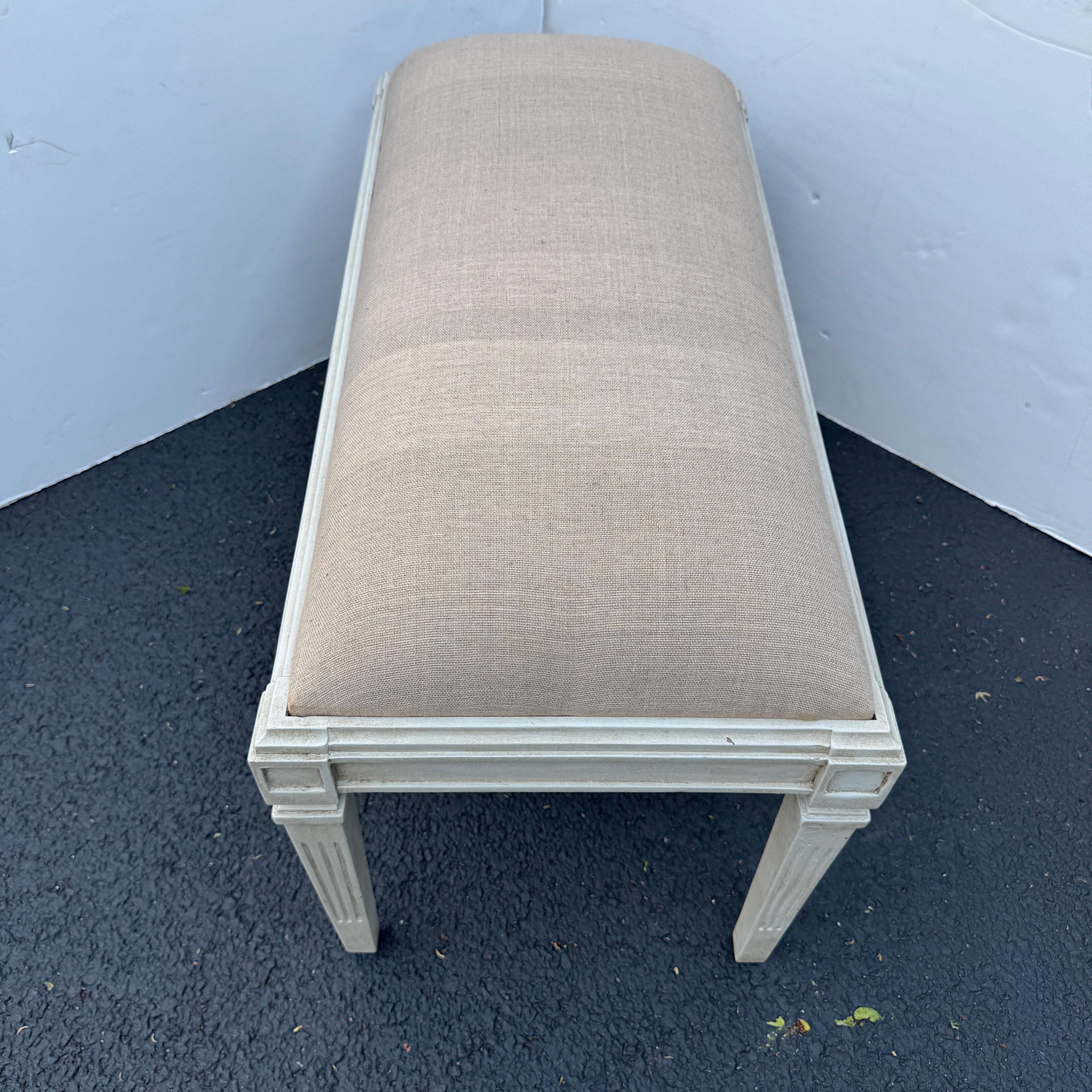 Hand-Crafted Swedish Gustavian Style Painted Upholstered Bench For Sale