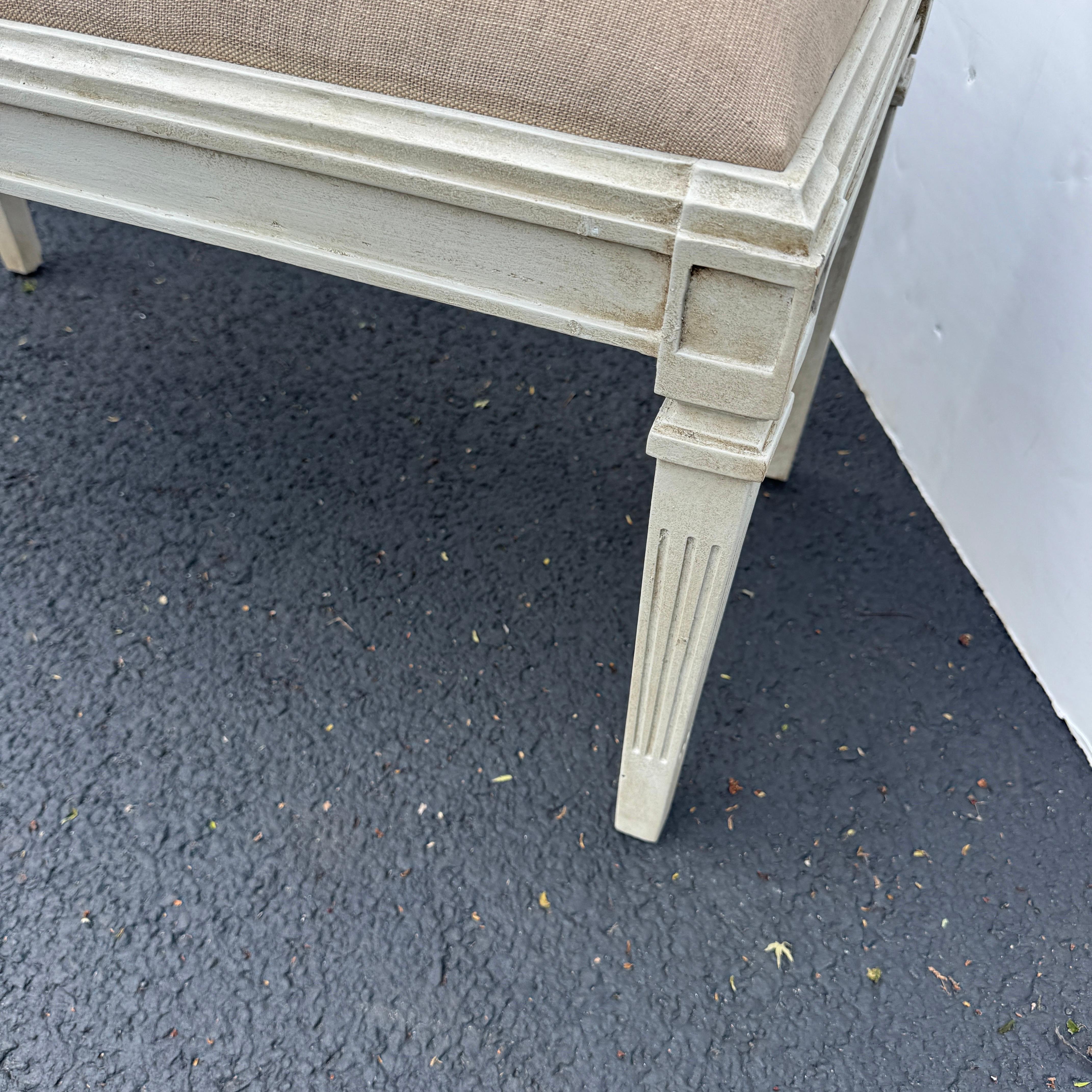 Wood Swedish Gustavian Style Painted Upholstered Bench For Sale