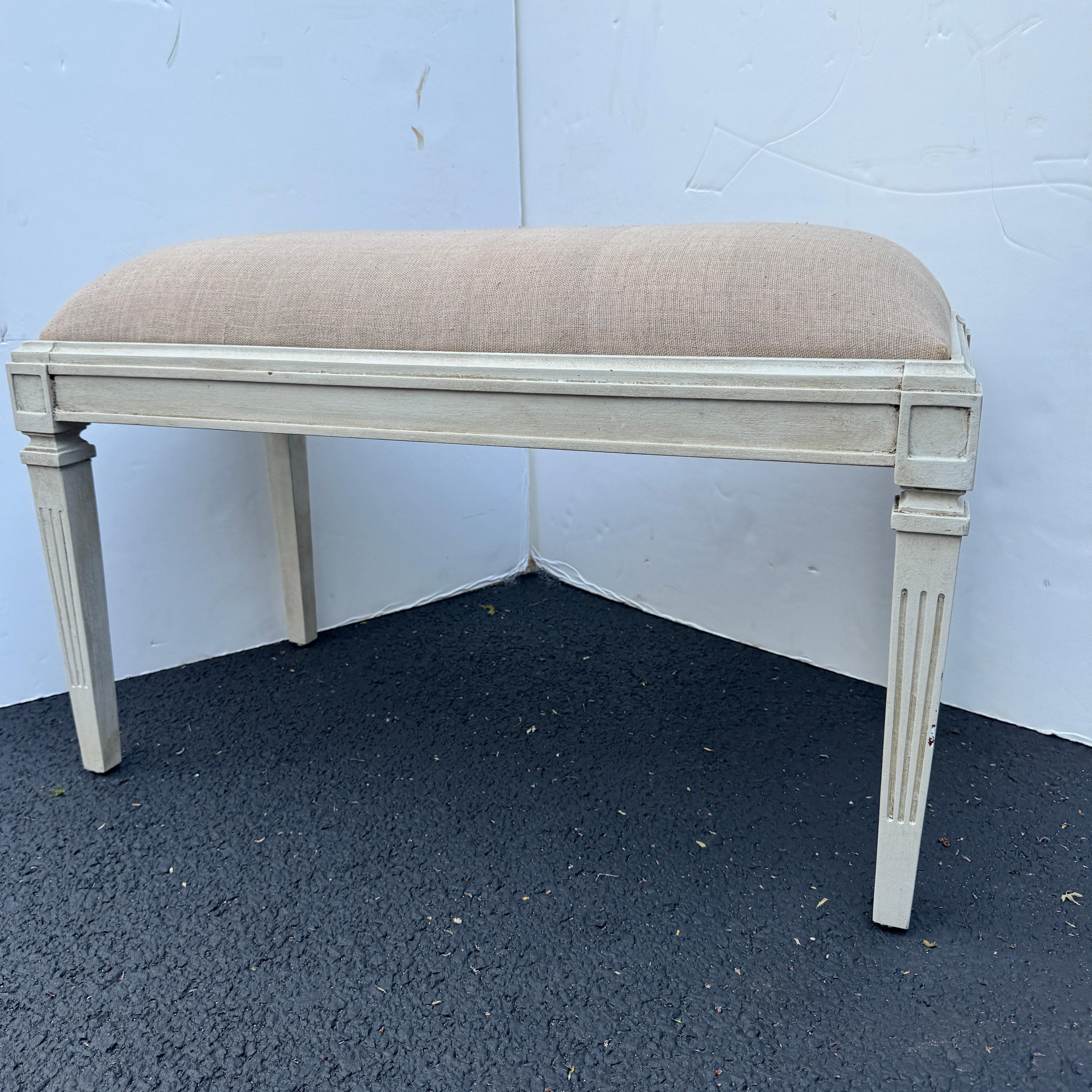 Swedish Gustavian Style Painted Upholstered Bench For Sale 2