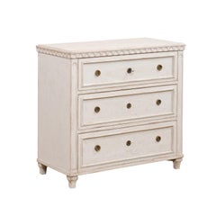 Swedish Gustavian Style Painted Wood 1890s Three-Drawer Carved Commode