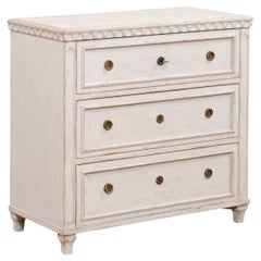 Swedish Gustavian Style Painted Wood 1890s Three-Drawer Carved Commode