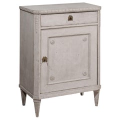 Swedish Gustavian Style Painted Wood Cabinet with Swag Frieze, Drawer and Door