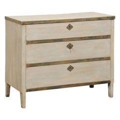 Swedish Gustavian-Style Painted Wood Chest of Three Drawers, Mid 20th Century