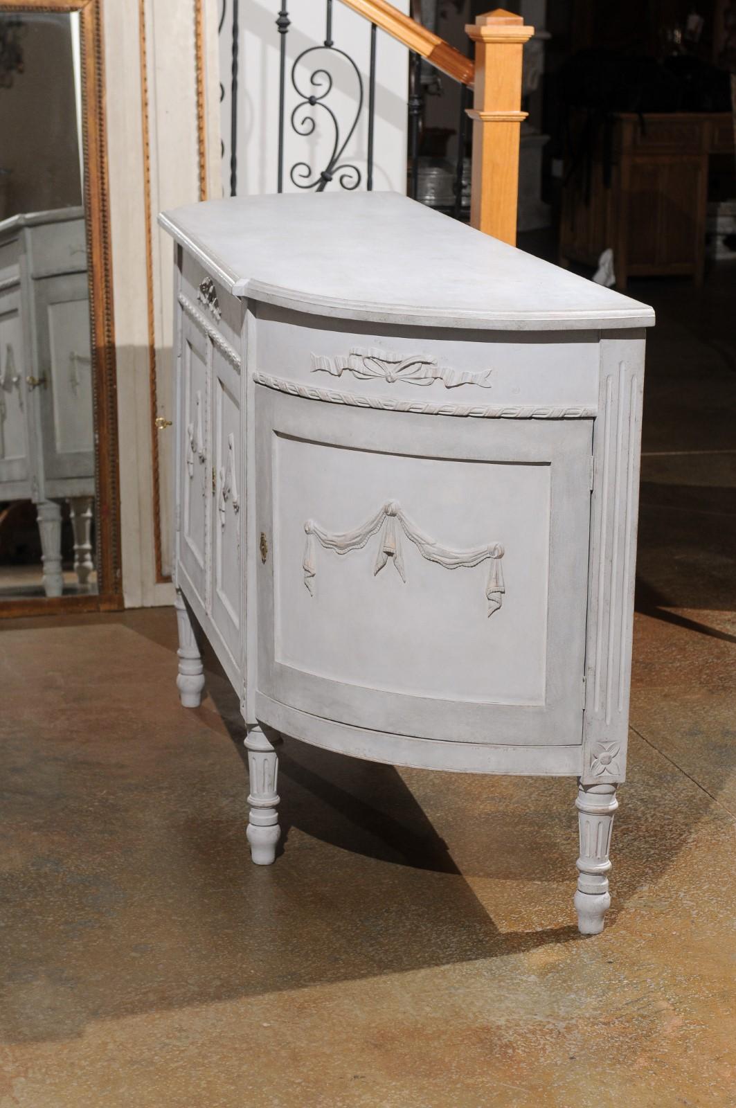 Swedish Gustavian Style Painted Wood Demilune Sideboard with Swags and Ribbons 6