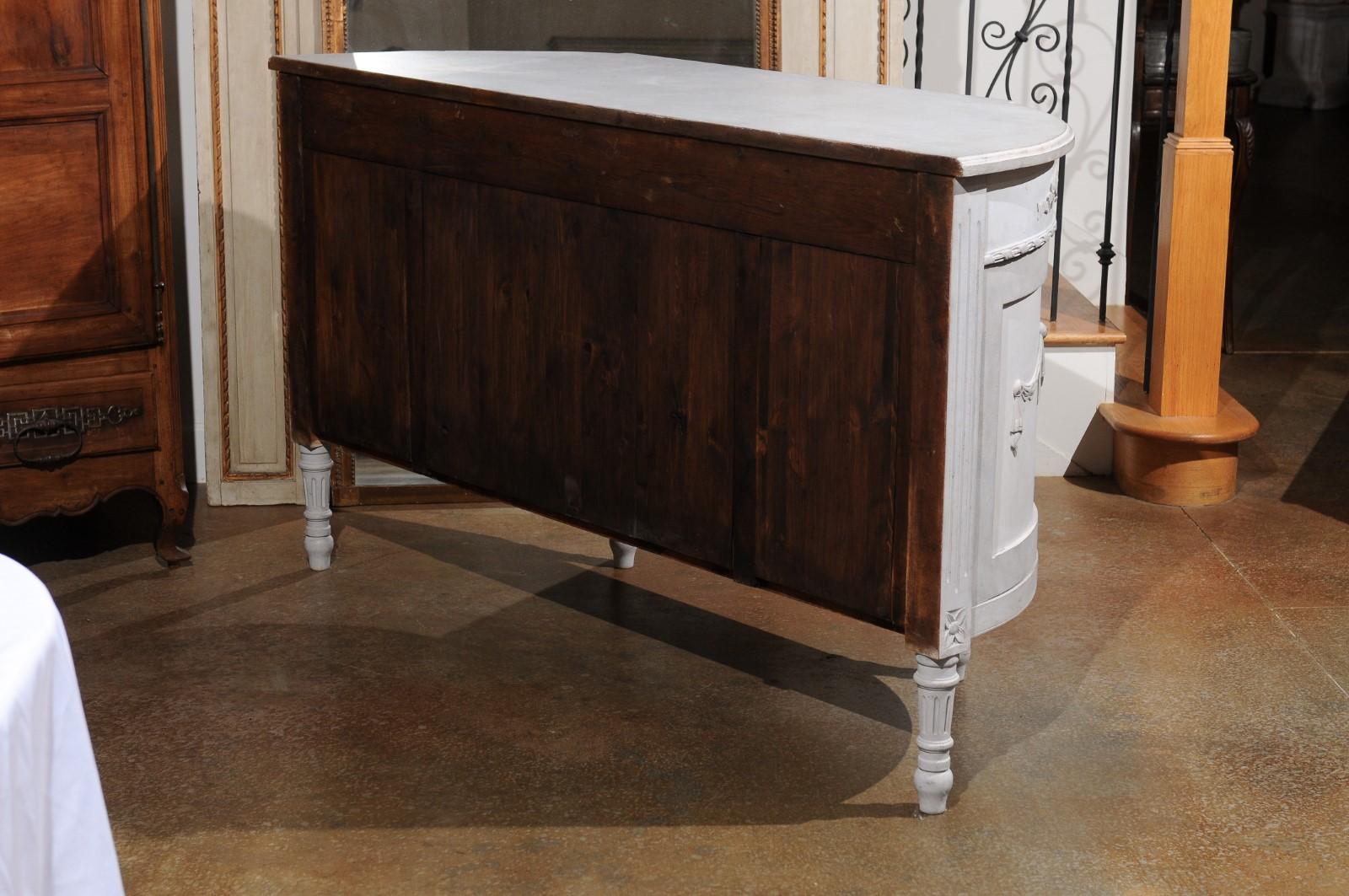 Swedish Gustavian Style Painted Wood Demilune Sideboard with Swags and Ribbons 4