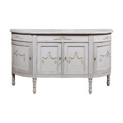 Swedish Gustavian Style Painted Wood Demilune Sideboard with Swags and Ribbons
