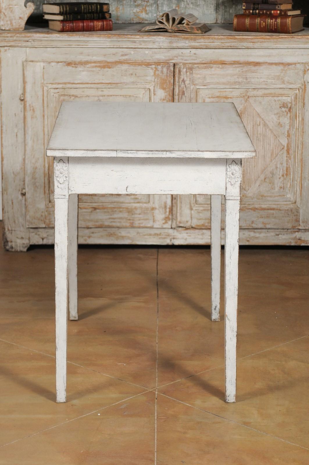 Swedish Gustavian Style Painted Wood Desk with Two Drawers and Diamond Motifs 5