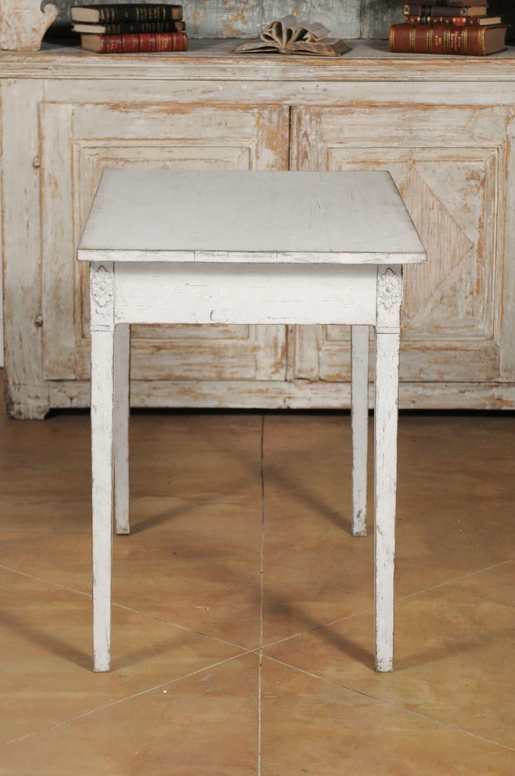 Swedish Gustavian Style Painted Wood Desk with Two Drawers and Diamond Motifs 5