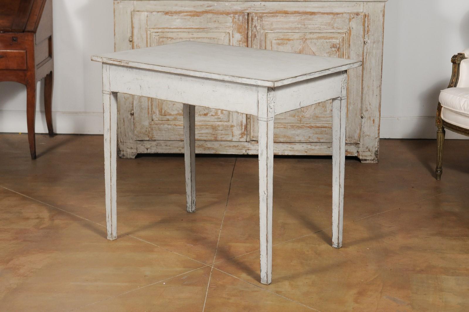 Swedish Gustavian Style Painted Wood Desk with Two Drawers and Diamond Motifs 6