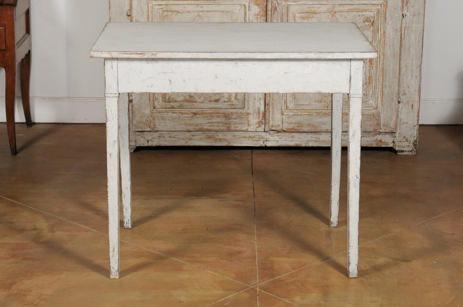 Swedish Gustavian Style Painted Wood Desk with Two Drawers and Diamond Motifs 7