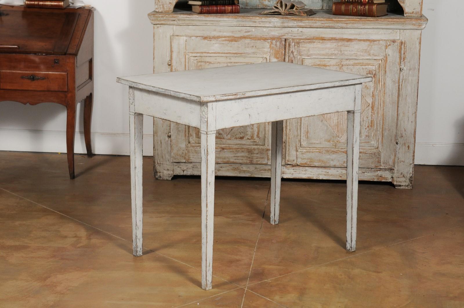 Swedish Gustavian Style Painted Wood Desk with Two Drawers and Diamond Motifs 8