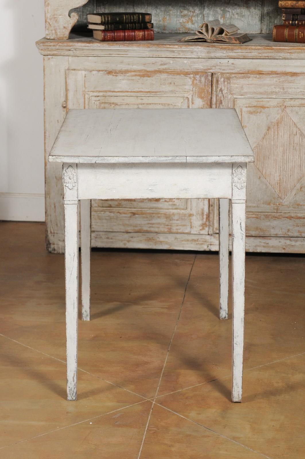 Swedish Gustavian Style Painted Wood Desk with Two Drawers and Diamond Motifs 9