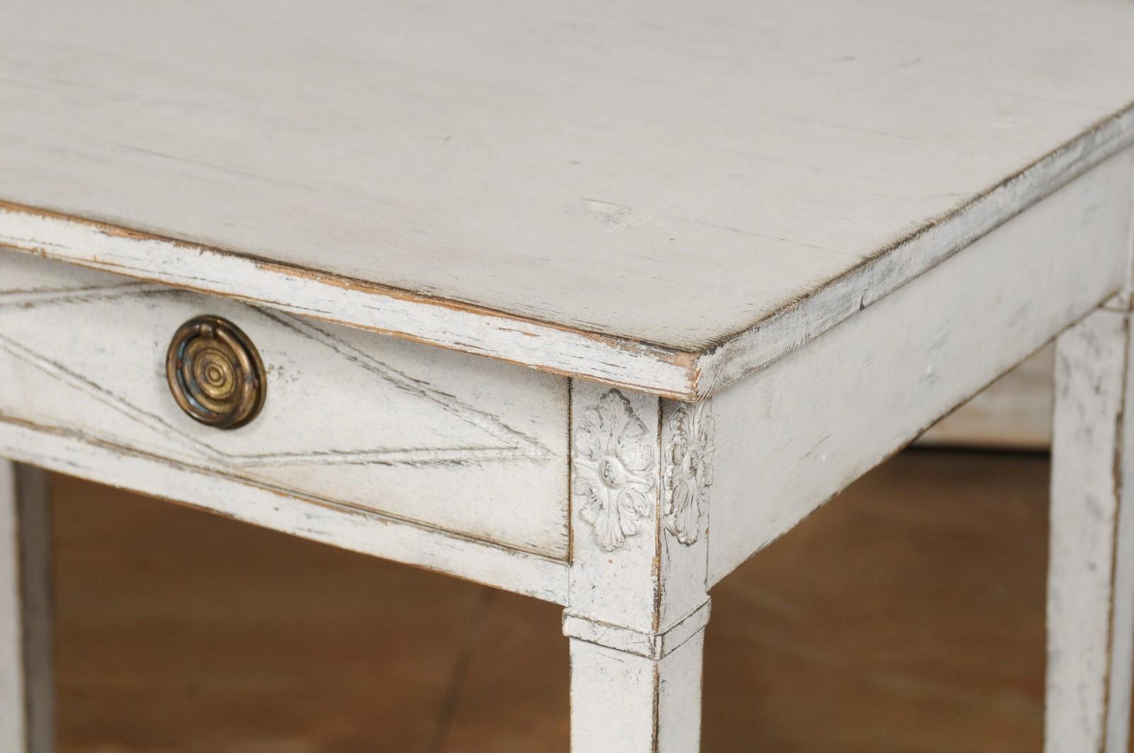 Swedish Gustavian Style Painted Wood Desk with Two Drawers and Diamond Motifs 11