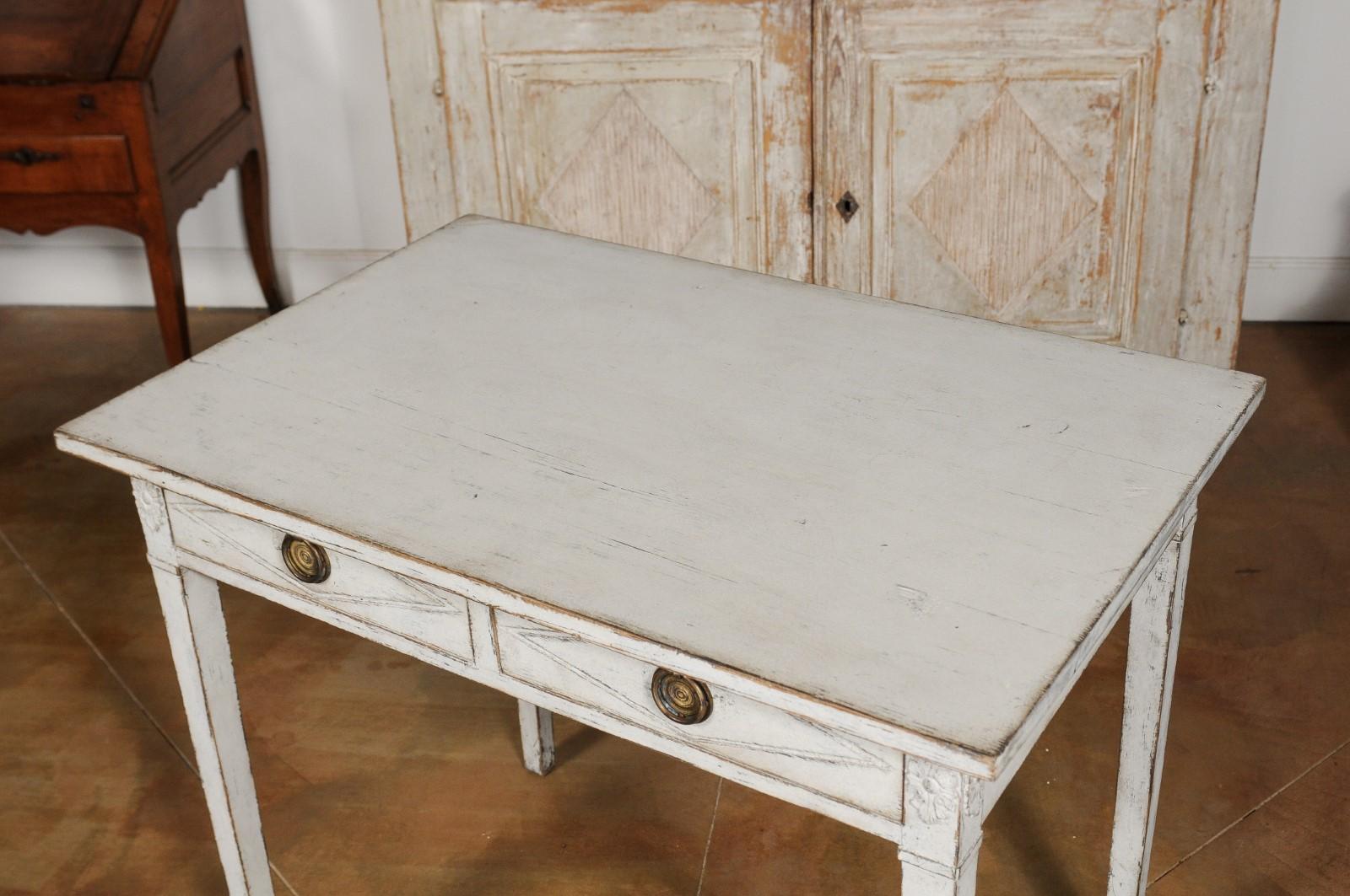 Swedish Gustavian Style Painted Wood Desk with Two Drawers and Diamond Motifs 12