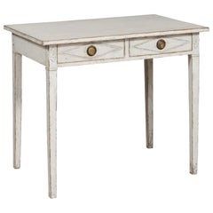 Swedish Gustavian Style Painted Wood Desk with Two Drawers and Diamond Motifs