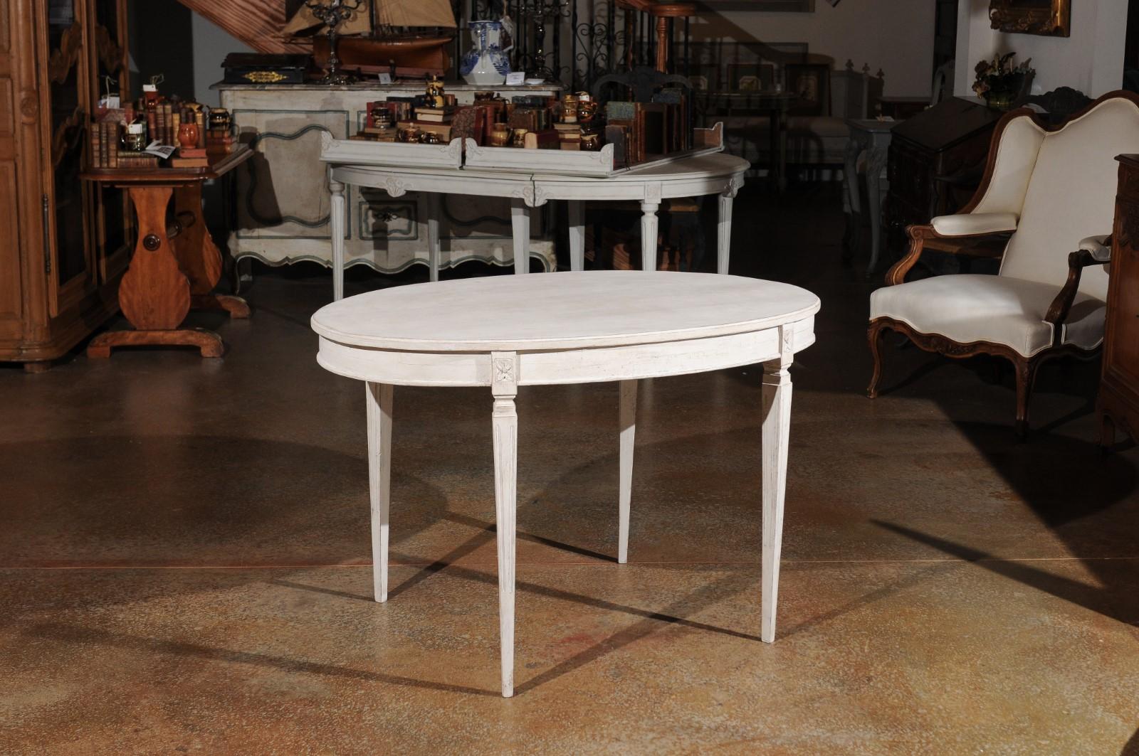 Carved Swedish Gustavian Style Painted Wood Oval Table with Tapered Legs, circa 1880