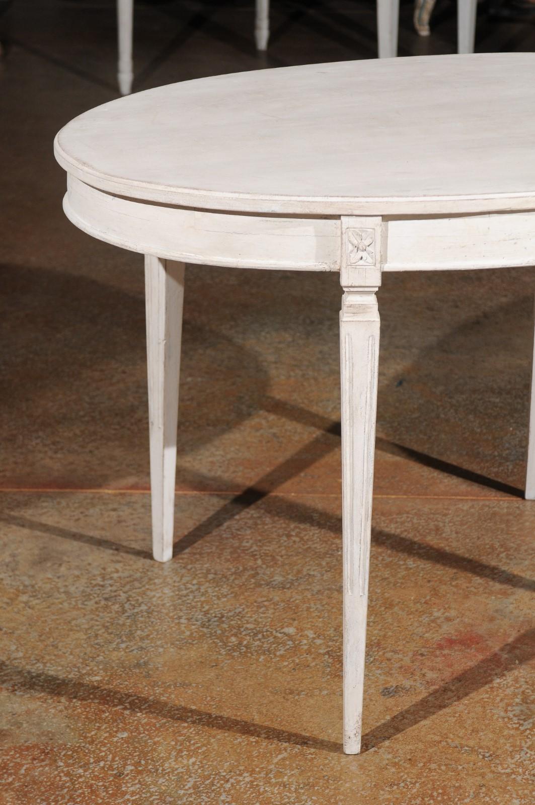 Swedish Gustavian Style Painted Wood Oval Table with Tapered Legs, circa 1880 In Good Condition In Atlanta, GA