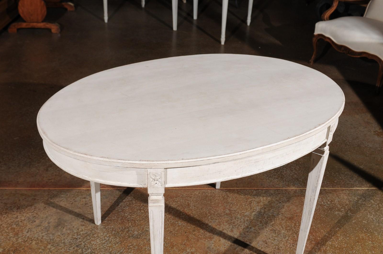 19th Century Swedish Gustavian Style Painted Wood Oval Table with Tapered Legs, circa 1880