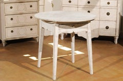 Swedish Gustavian Style Painted Wood Round Side Table with Drawer, circa 1880
