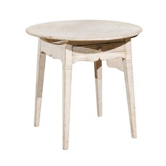 Swedish Gustavian Style Painted Wood Round Side Table with Drawer, circa 1880