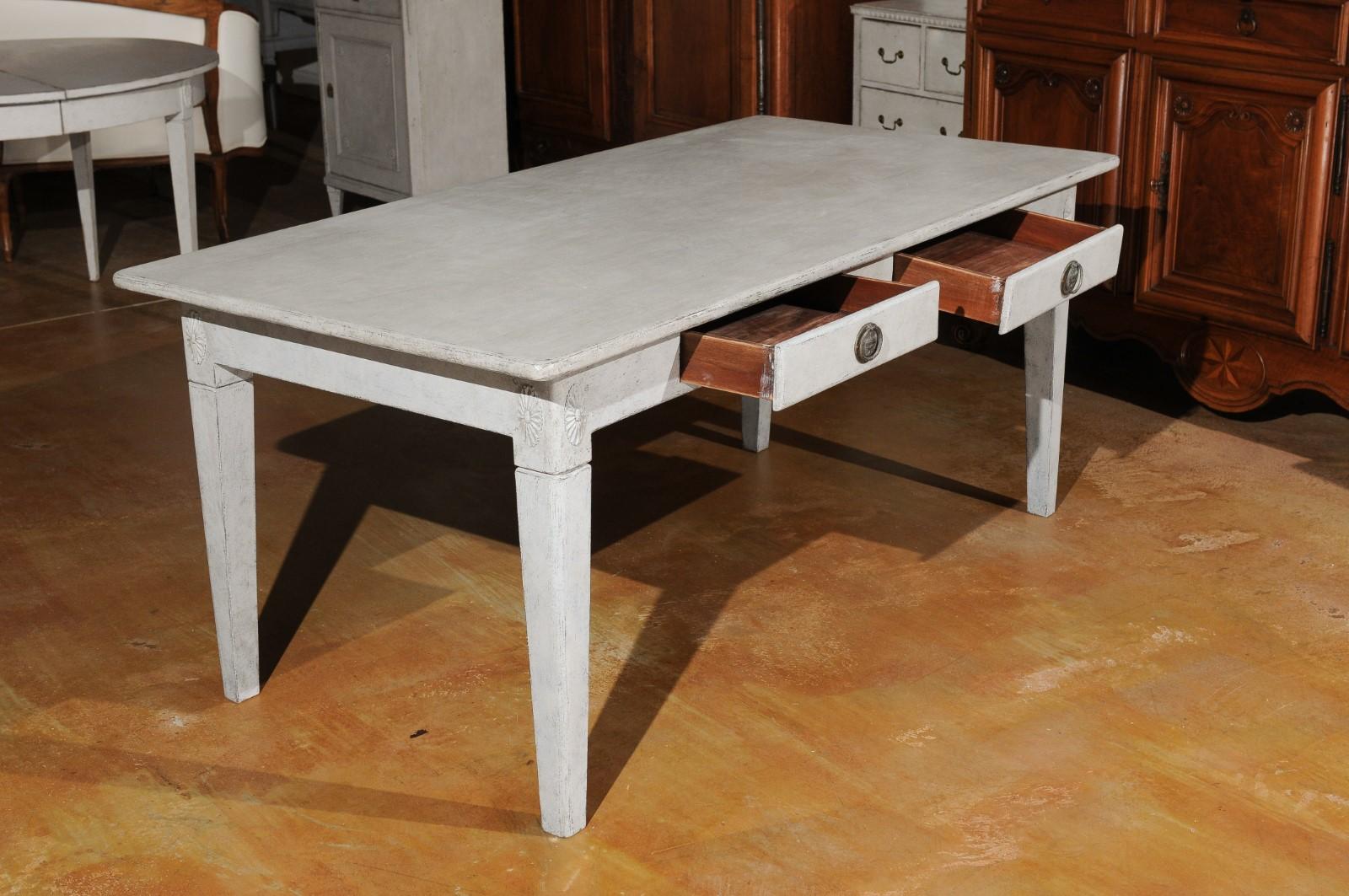 Swedish Gustavian Style Painted Wood Table with Two Drawers, 20th Century 2