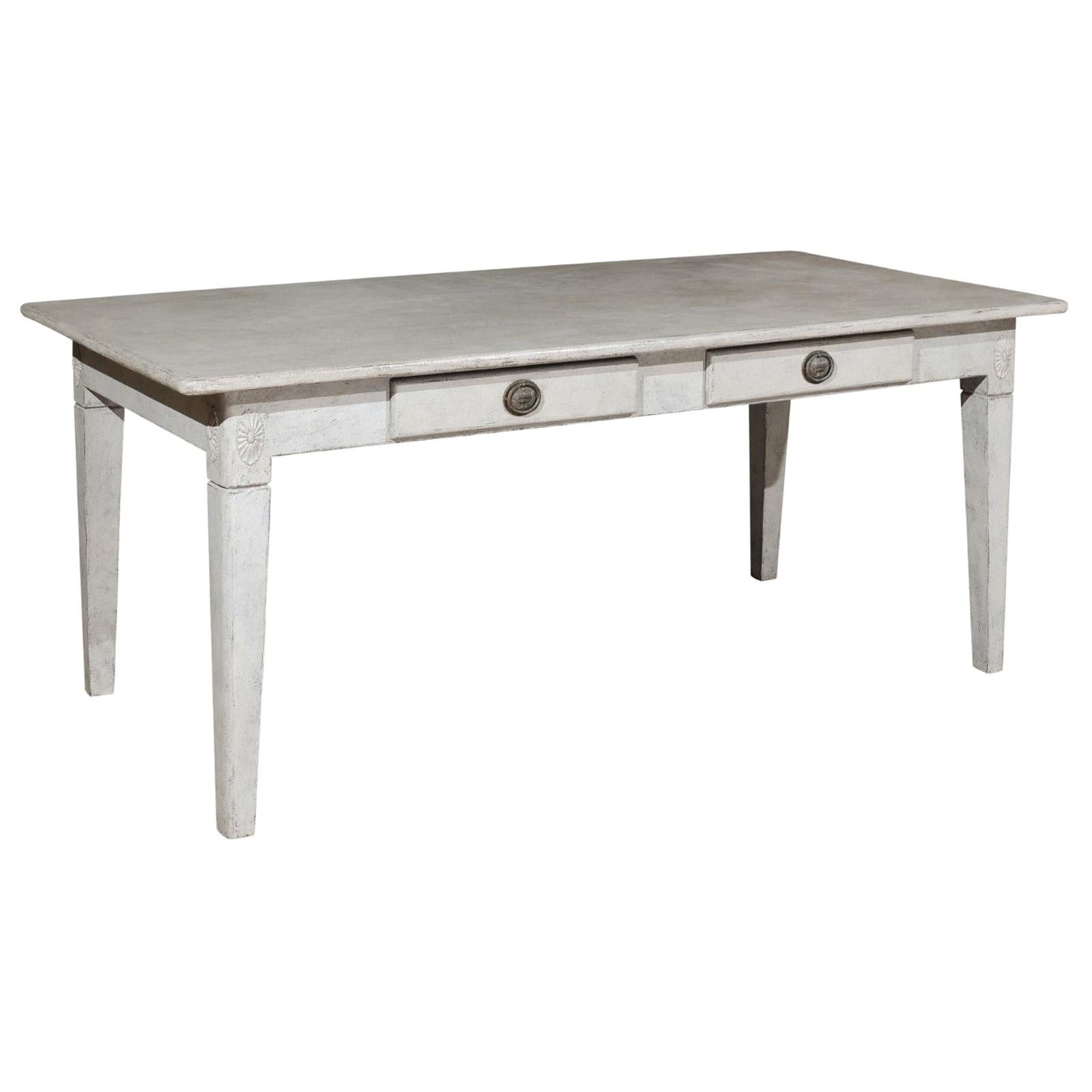 Swedish Gustavian Style Painted Wood Table with Two Drawers, 20th Century