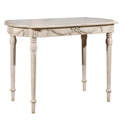 Swedish Gustavian Style Painted Wood Tea Table with Carved Swags, circa 1880