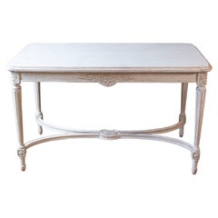 Antique Swedish Gustavian Style Painted Wood Tea Table with Fluted Legs, circa 1920