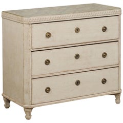 Swedish Gustavian Style Painted Wood Three-Drawer Chest with Guilloche Motifs