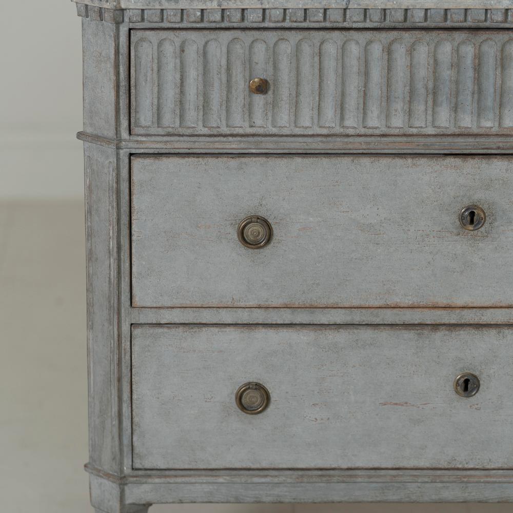 20th Century Swedish Gustavian Style Pair of Painted Bedside Commodes with Marbleized Tops