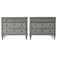 Swedish Gustavian Style Pair of Painted Bedside Commodes with Marbleized Tops
