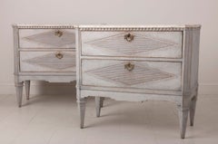 Swedish Gustavian Style Pair of Painted Bedside Commodes with Marbleized Tops