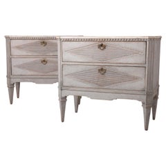 Antique Swedish Gustavian Style Pair of Painted Bedside Commodes with Marbleized Tops