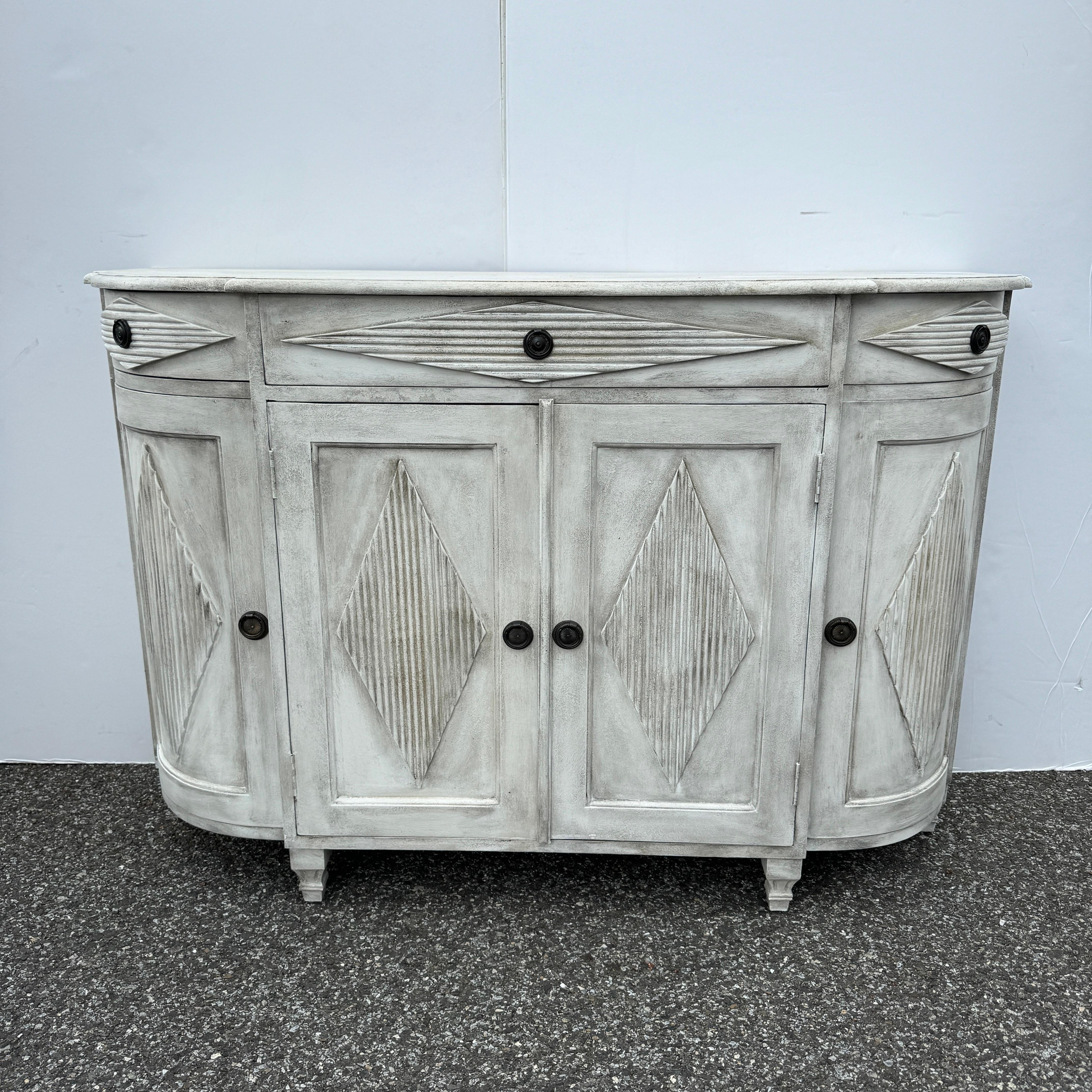 Swedish Gustavian Style Reeded Sideboard Cabinet In Good Condition For Sale In Haddonfield, NJ