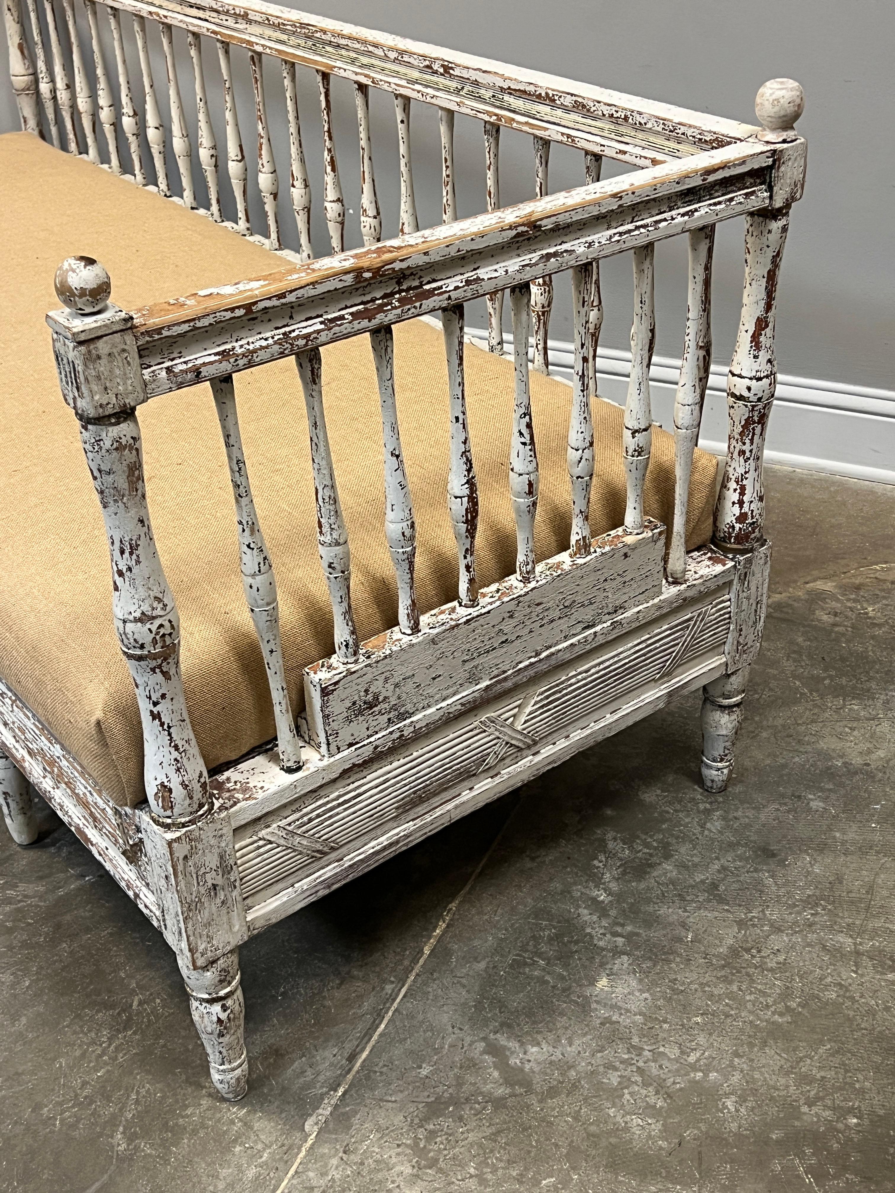 Hardwood Swedish Gustavian Style Settee with Spindle Back For Sale